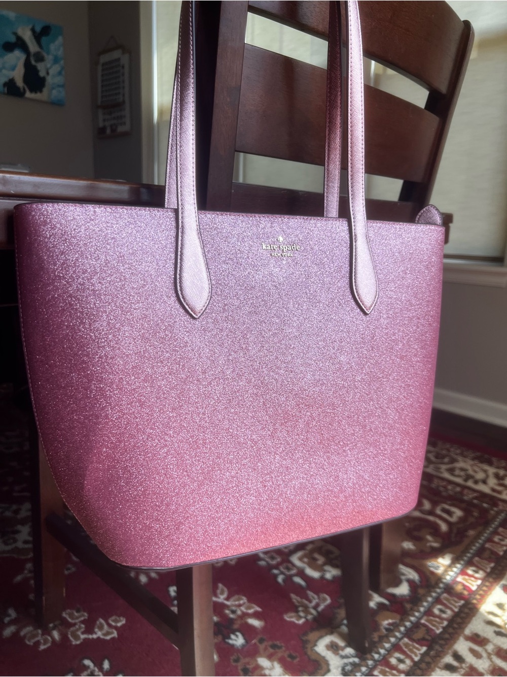 kate spade pink glitter tote bag